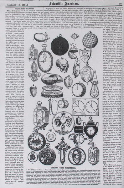 Curious Time Measurers, from Scientific American, 15th January 1881 by American School